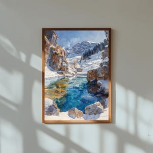 Dipinto ad acquerello della Laguna Blu in Islanda / Stampa artistica da parete con spa geotermica / Poster con paesaggio naturale nordico sereno