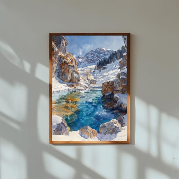 Watercolor Painting of Blue Lagoon Iceland | Geothermal Spa Wall Art Print | Serene Nordic Nature Landscape Poster