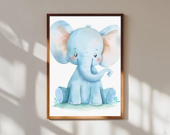 Baby Elephant Watercolor Print | Safari Nursery Art