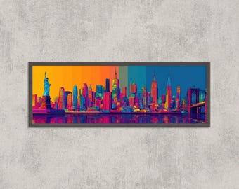New York City Skyline Pop Art Print: Vrijheidsbeeld, muurdecoratie NYC