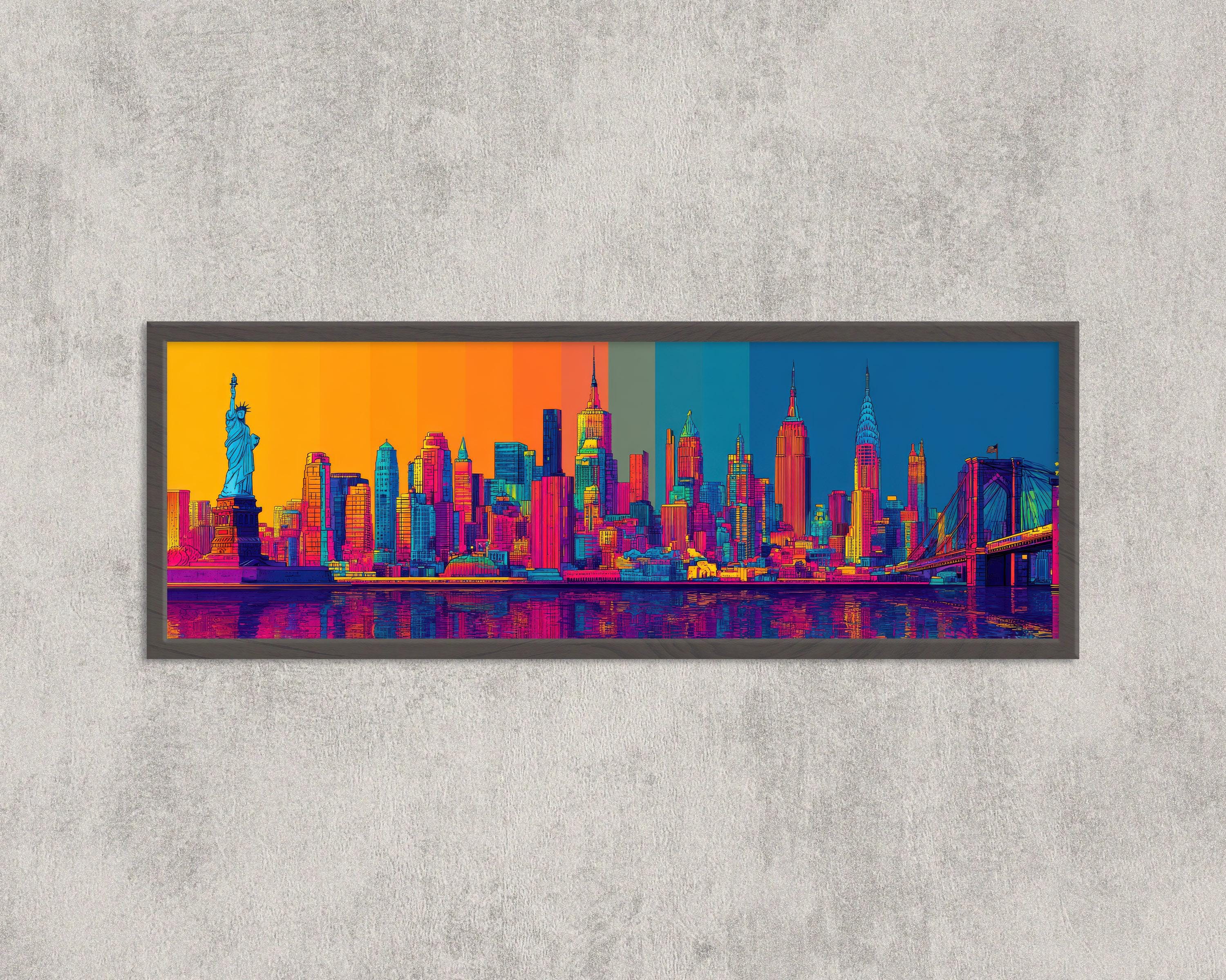 New York City Skyline Pop Art Print: Statue of Liberty, NYC Wall