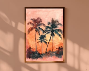 Palm Tree Sunset Print: Coastal Beach House Decor