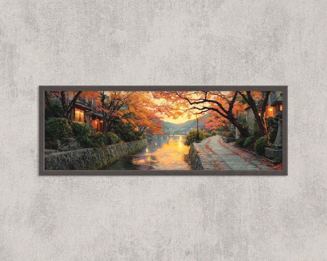 Kyoto Autumn Riverside Watercolor Art: Japanese Zen Sunset Print - Etsy
