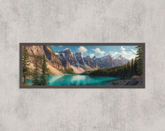 Stampa ad acquerello del lago Banff Moraine: arte paesaggistica delle Montagne Rocciose canadesi