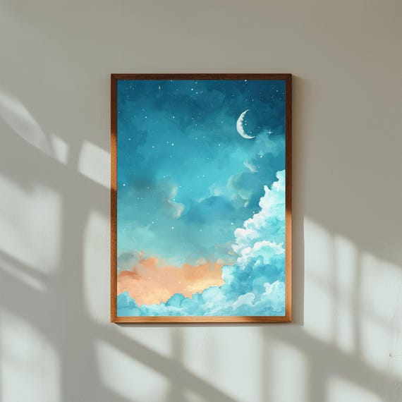 Dreamy Sky Watercolor Print | Soft Whimsical Cloud Art | Pastel Nursery Wall Art | Boho Sky Illustration | Celestial Watercolor Poster