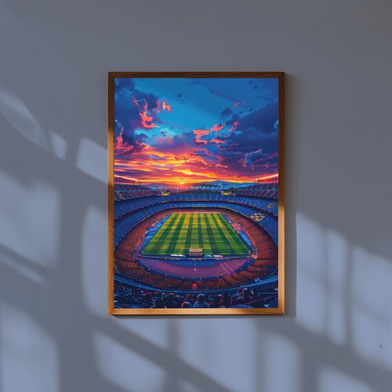 Camp Nou Stadium Poster | Bird’s-Eye View Illustration | FC Barcelona Wall Art | Iconic Oval Stadium Print | Soccer Fan Decor