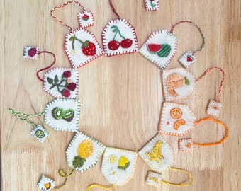 Hand Embroidered Felt Bookmark, Fruit Tea Bag Design