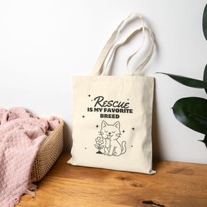 Rescue Is My Favorite Breed Tote Bag, Minimalist Cat Rescue Gift, Eco Reusable Bag For Cat Lovers, Cute Cat Adoption Tote, Rescue Awareness