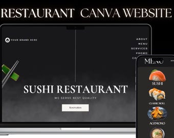 Modern Restaurant Website Template: Canva Editable Design (Instant Download)