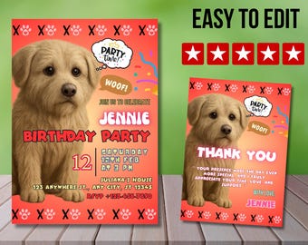 Dog Birthday Party Invitation: Paw Print Digital Template (5x7 & Animated MP4)