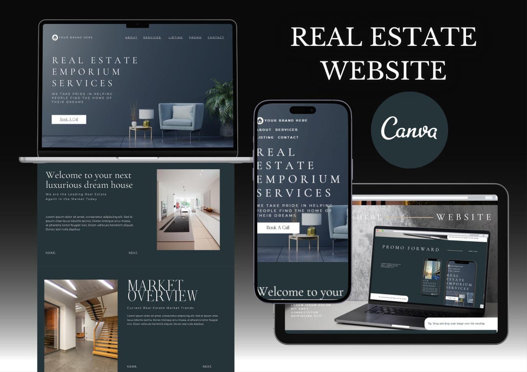 Real Estate Agent Website Template: Editable Canva Landing Page - Etsy
