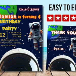 Astronaut Birthday Invitation: Galaxy Space Theme (Digital Download, Animated Option Available)