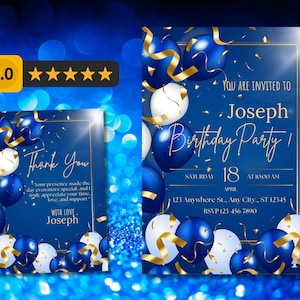 Blue Balloon Birthday Invitation: Animated Digital Template (5x7 & 1080x1920 px)