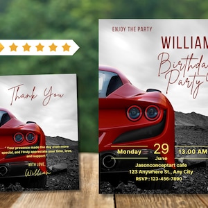 Sports Car Birthday Invitation, Luxury Race Car Sports Car Birthday Party Theme Invitation, Editable Birthday Invitation Template