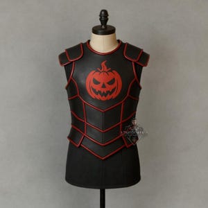 Halloween Pumpkin Warrior Leather Chest Armor | Medieval Black Knight Cosplay Vest LARP Costume