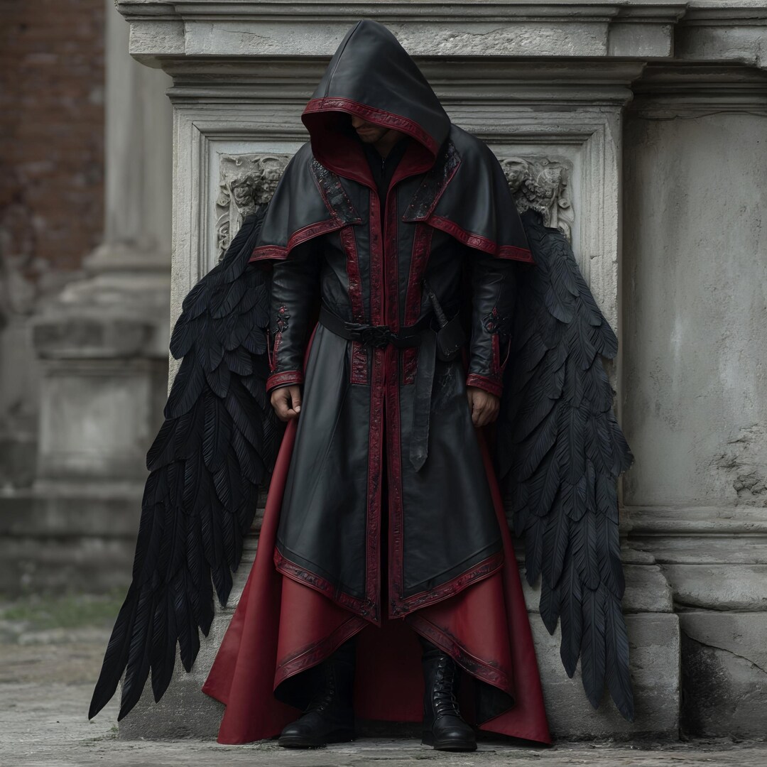 Hooded crush velvet Black and redロングマント Red 'Orphelia' Long Cloak by Punk Rave • The Dark Store™