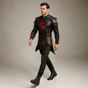 Mortal Kombat Inspired Black Red Leather Dragon Armor | Mens Cosplay Costume Jacket Medieval LARP