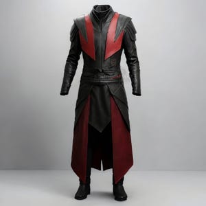 Dark Sorcerer Cosplay Costume | Gothic Leather Long Coat | Medieval Fantasy Warrior Outfit Men