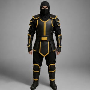 Scorpion Ninja Leather Costume for Men | Handmade Black & Yellow Samurai Cosplay Armor | Mortal Warrior Halloween Suit | Assassin Outfit