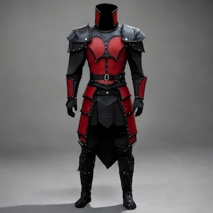 Black & Red Medieval Knight Armor | Original Leather Cosplay Suit | LARP Fantasy Armor | Men’s Gothic Warrior Costume | Renaissance Armor