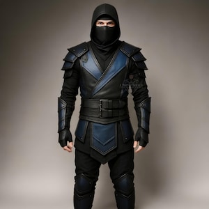 Sub Zero Ninja Leather Costume for Men | Handmade Black & Blue Samurai Cosplay Armor | Men&#39;s Assassin Outfit | Mortal Warrior Halloween Suit