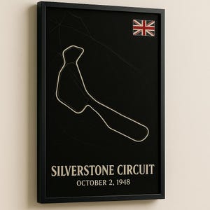 Silverstone-circuitkaartposter – Britse F1-circuitprint, digitale download Grand Prix 1948, formule 1-muurkunst, vintage motorsportdecor