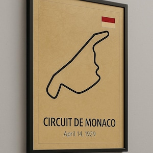Monaco GP-trackkaartposter – Circuit de Monaco vintage print, formule 1 muurkunst, digitale download Grand Prix 1929, decor F1 Racing