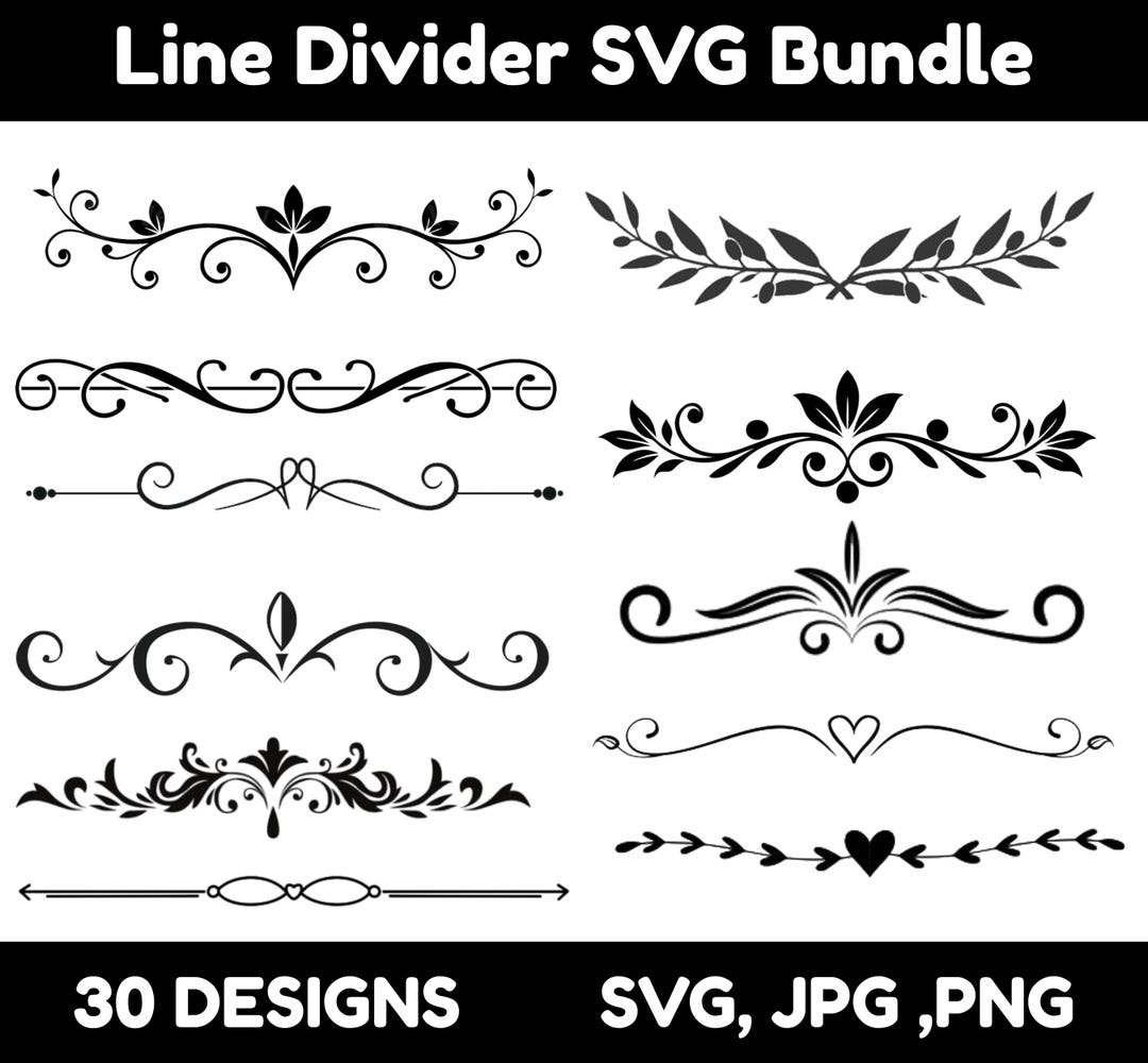 30 Line Divider Svg Bundle, Line Divider Png, Wedding Clipart, Design ...