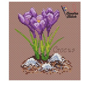 Spring Flowers Cross Stitch Pattern. Crocuses needle craft. Purple flowers. Instant download.