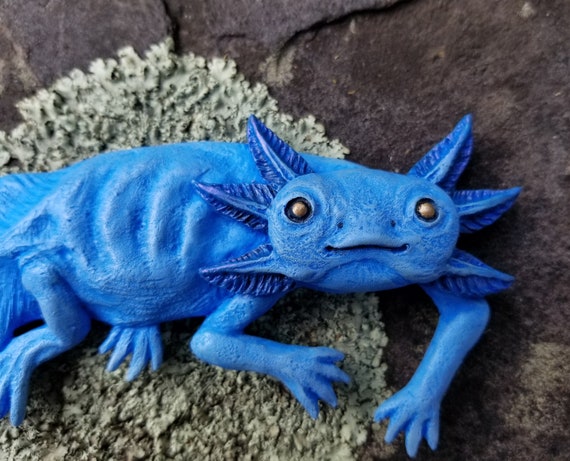 Axolotl Figurine Blue Cast Relief Etsy