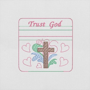 Trust God Embroidery Design, Cross With Hearts Pocket Style File for Machine Embroidery, Instant Download, PES DST File