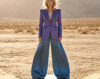 Polka Dot Satin Pant Suit - Custom Tailored, Wide Leg