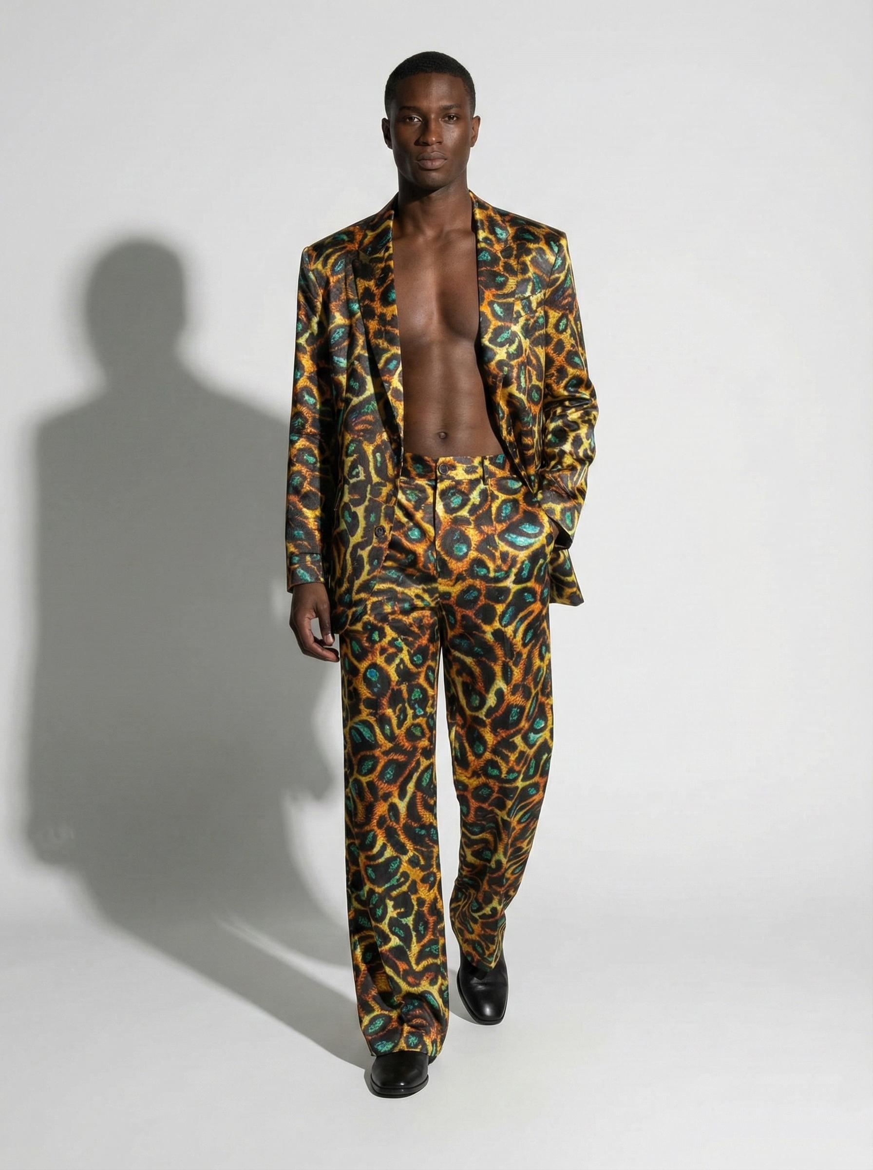 Men's Bold Leopard Print Suit - Blazer & Wide Leg Pants Set
