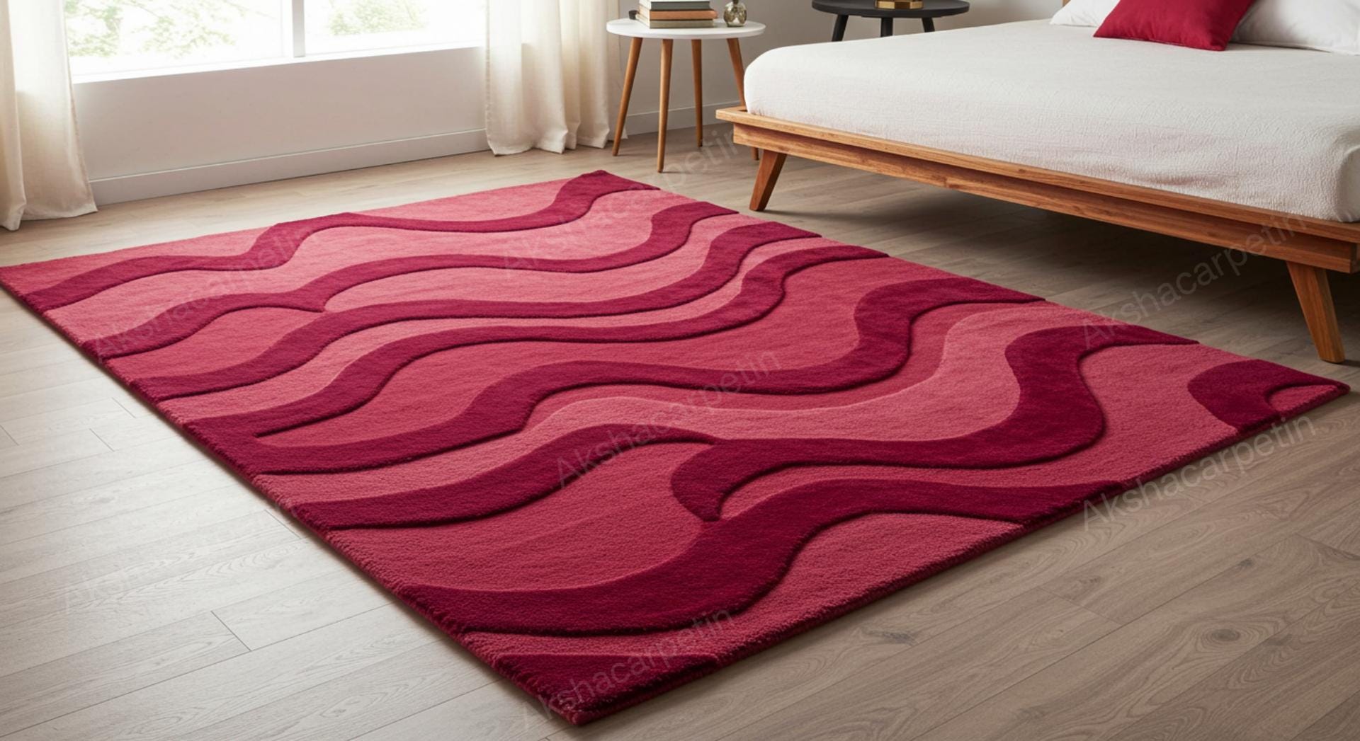 Vibrant Red Wavy Hand-Tufted Wool Area Rug | Modern Abstract Design size 8*10 A masterpiece rug for Living room and bedroom.