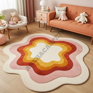 Playful Irregular Rainbow Rug - Hand-Tufted Wool Area Carpet 8*8 for Kids&#39; Room, Nursery & Living Space