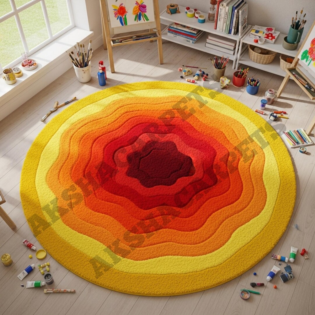 Hand-tufted Wool Round Rug | Sunset Ombré, Bohemian Kids Room Décor - Etsy
