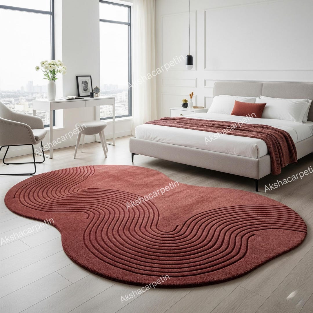 Terracotta Ripple Wool Rug: A Hand-tufted Organic Wool Rug for Living ...
