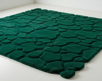 Hand-Tufted Emerald Green Pebble Rug | Sculptural Wool Area Rug | Modern Organic Design A masterpiece rug size 8*10 for living room bedroom.