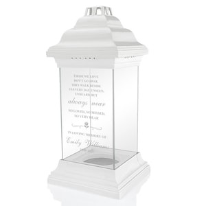 Personalized White Lantern for Grave | Memorial Glass Candle Holder | Engraved Remembrance Light | Sympathy Gift for Loved One