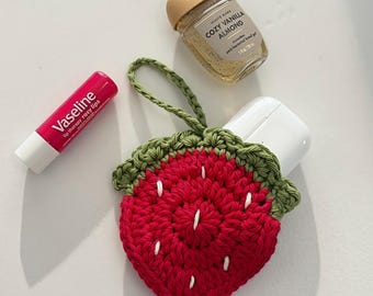 Handmade Crochet Strawberry Pouch + AirPod Holder | Cute Mini Strawberry Bag Charm | Crochet Fruit | Unique Gift for Her | Summer Mini Bag