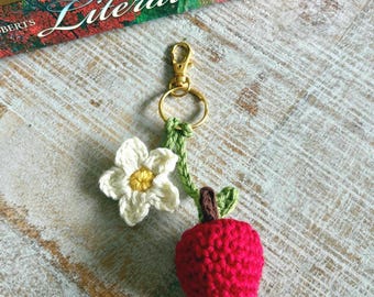 Crochet Apple Keychain | Handamde Teacher Gift | Mini Apple Bag Charm | Crochet Fruit for Lanyard | First Day of School Gift | Apple Gifts