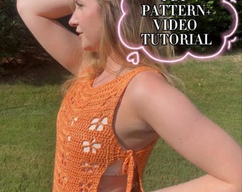 Crochet Butterfly Side-Tie Tank Top Pattern PDF + FREE Video Tutorial | Easy DIY Lace Crochet Top | Cute Beginner-Friendly Crochet Pattern
