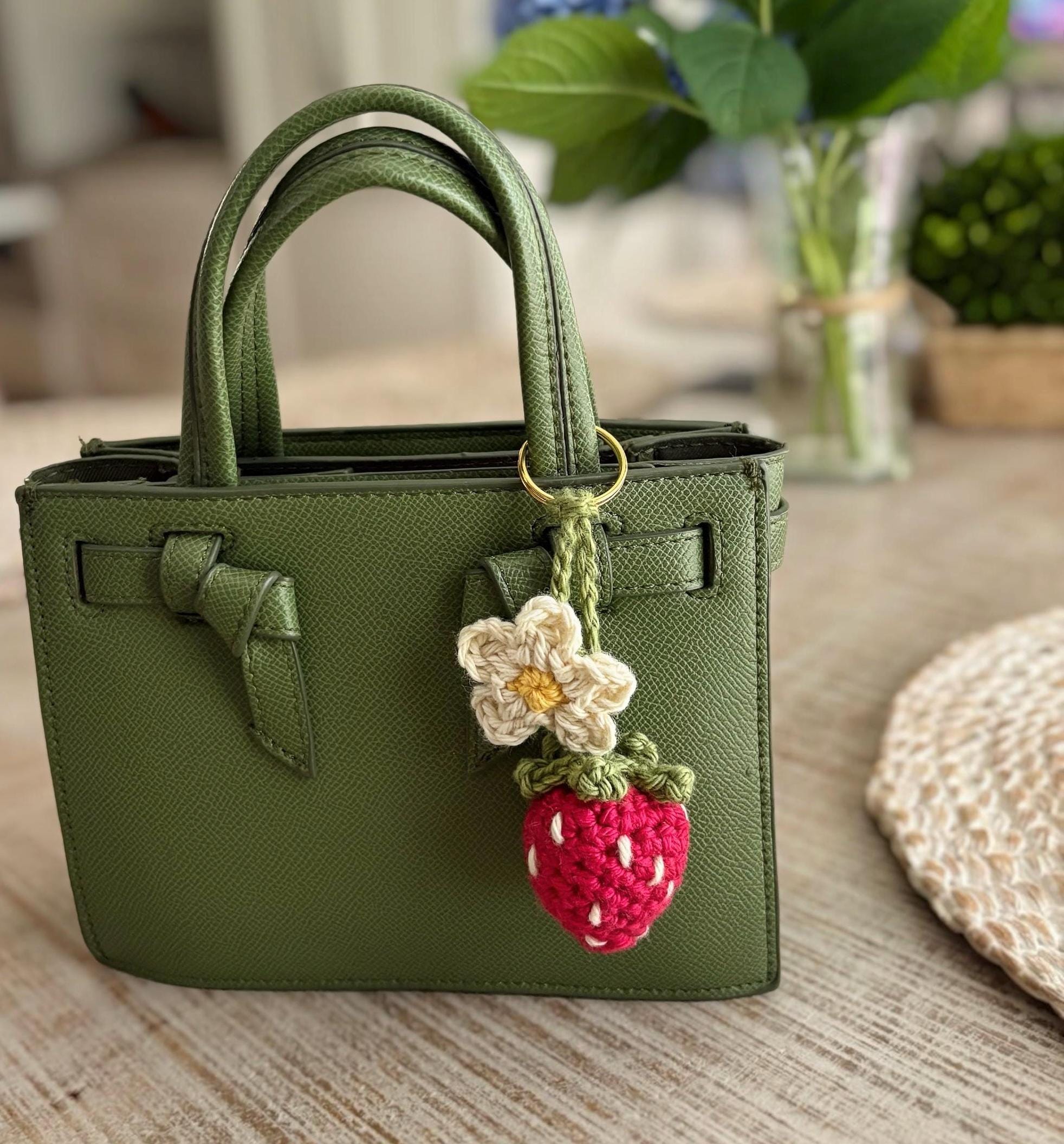 Handmade Crochet Strawberry Keychain | Cute Mini Strawberry Bag Charm | Crochet Fruit | Unique Gift for Her | Strawberry Gifts