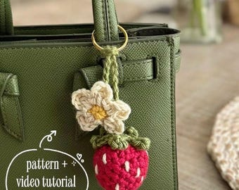 Crochet Strawberry Keychain Pattern PDF + FREE Video Tutorial | Quick Easy Strawberry DIY | Cute Beginner-Friendly Bag Charm Crochet Pattern