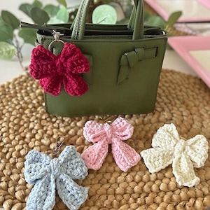 Handmade Crochet Bow Bag Charm | Cute Mini Bow Keychain | Soft Crochet Bow | Unique Gift for Her | Coquette Girly Gifts | Purse Accessory