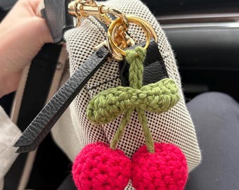 Handmade Crochet Cherry Keychain | Cute Mini Cherry Bag Charm | Crochet Fruit | Cute Crochet Keychain | Unique Gift for Her | Cherry Gifts