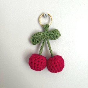 Handmade Crochet Cherry Keychain | Cute Mini Cherry Bag Charm | Crochet Fruit | Cute Crochet Keychain | Unique Gift for Her | Cherry Gifts