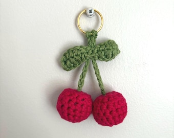 Handmade Crochet Cherry Keychain | Cute Mini Cherry Bag Charm | Crochet Fruit | Cute Crochet Keychain | Unique Gift for Her | Cherry Gifts