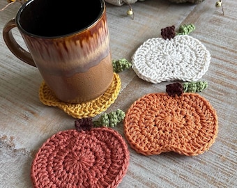 Crochet Fall Pumpkin Coasters | Handmade Autumn Coaster Set | Cute Fall Kitchen Decor | Hostess Gift | Gift for Her | Crochet Fall Coasters