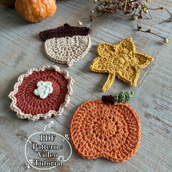 Crochet Fall Mix Coasters Pattern PDF + FREE Video Tutorial | Easy Fall Coaster DIY | Cute Beginner-Friendly Autumn Crochet Pattern